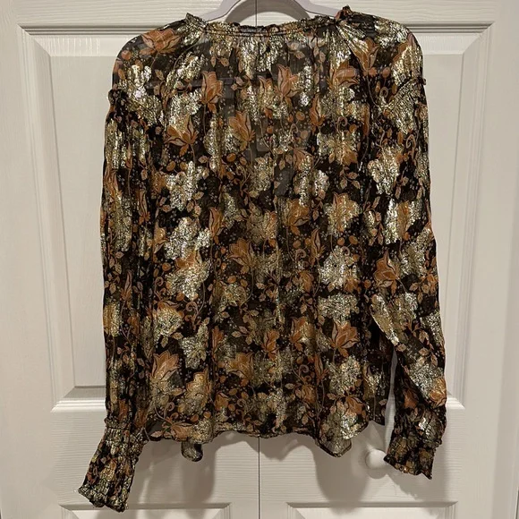 Free People Scorpio Long Sleeve Metallic Floral Sheer Blouse NWOT - - Picture 6 of 6